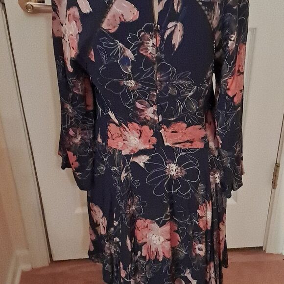 *Final Price* Free People Dress Women's 4 Navy Blue Pink Floral Boho Summer - Picture 10 of 16